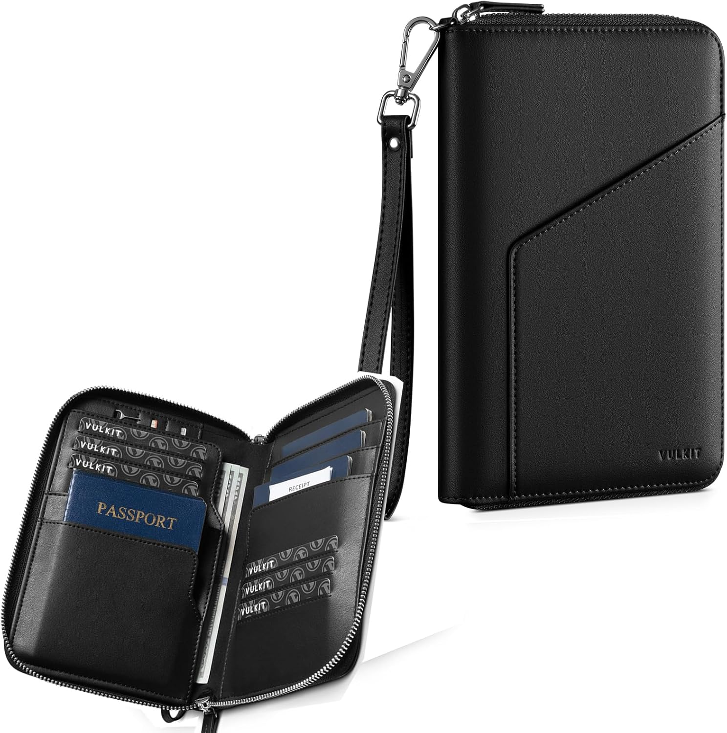 VULKIT Leather Passport Holder Family Travel Document Organizer with RFID Blocking Travel Wallet Slim Passport Slots SIM Card and Multiple Card Holders Passport Wallet for Men and Women (Brown)