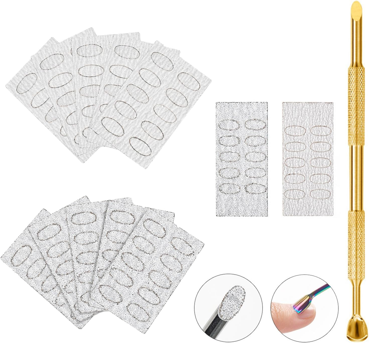 Dual Ended Nail Cuticle Pusher with 100Pcs 180/240 Self-Adhesive Grit Sandpaper Sheets Replaceable Refill Nails Pre Polishing Manicure Treatment Tool image number 3