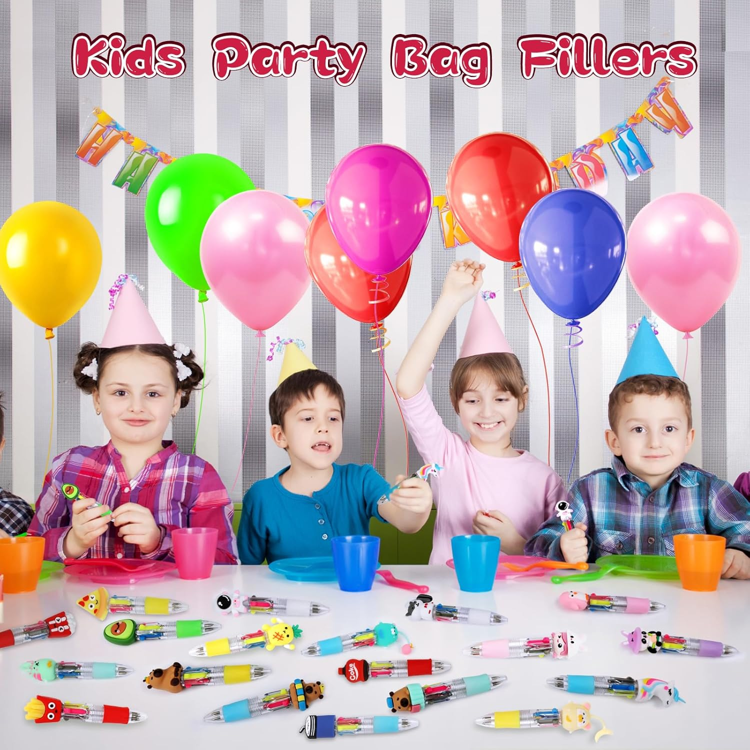 24 Pcs Mini Multicolored 4-In-1 Cute Retractable Ballpoint Pens for Kids Party Bag Fillers, Fun Novelty Cartoon Multi Color Ballpoint Pen Bulk for Classroom School Supplies Party Favors Girls image number 6