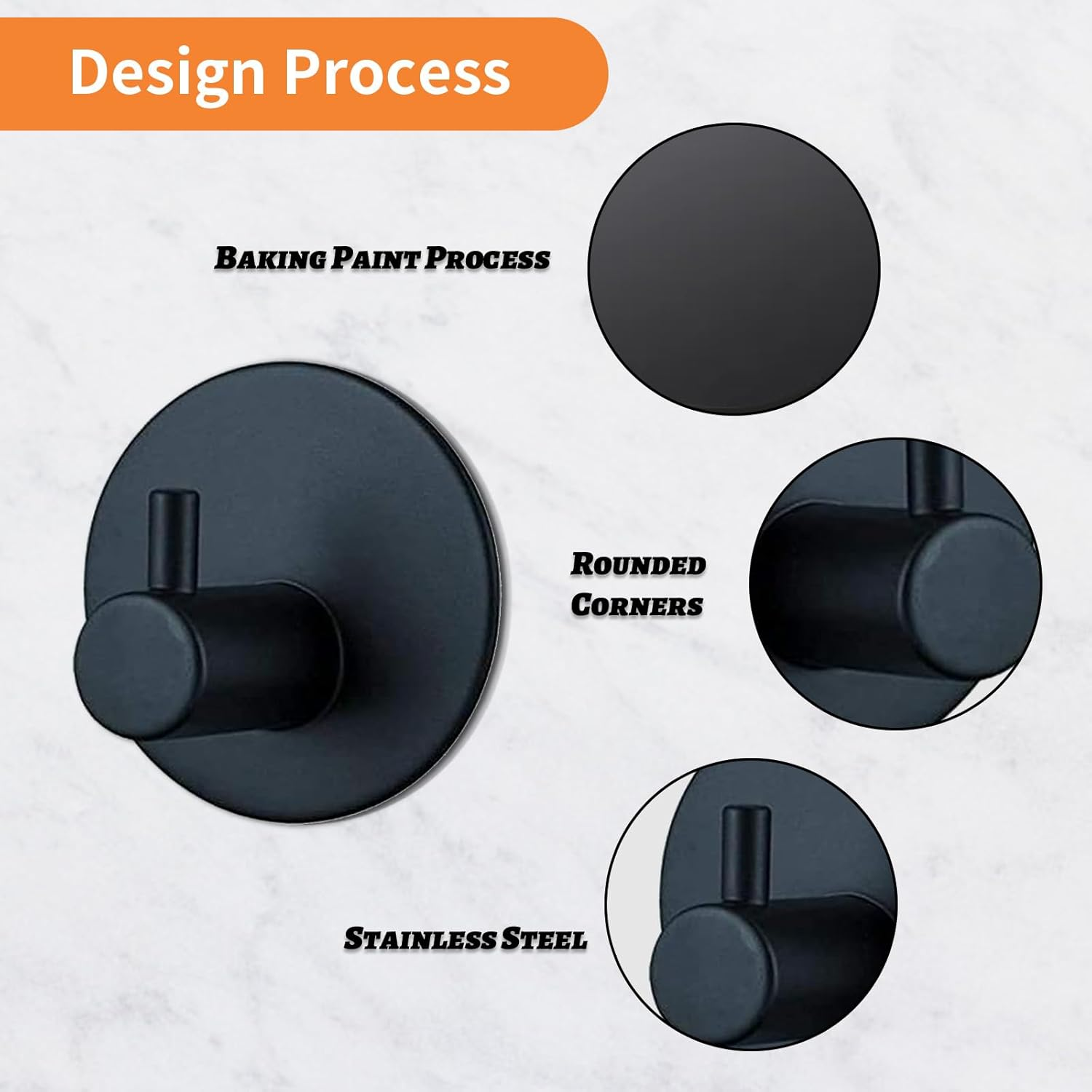 Stylora 6PCS Black Shower Hooks for inside Shower Rust Resistant Waterproof Hooks Stainless Steel Wall Hooks Adhesive Towel Hooks for Bathrooms Metal Adhesive Hooks Kitchen Wall Hooks Holds 2KG image number 1