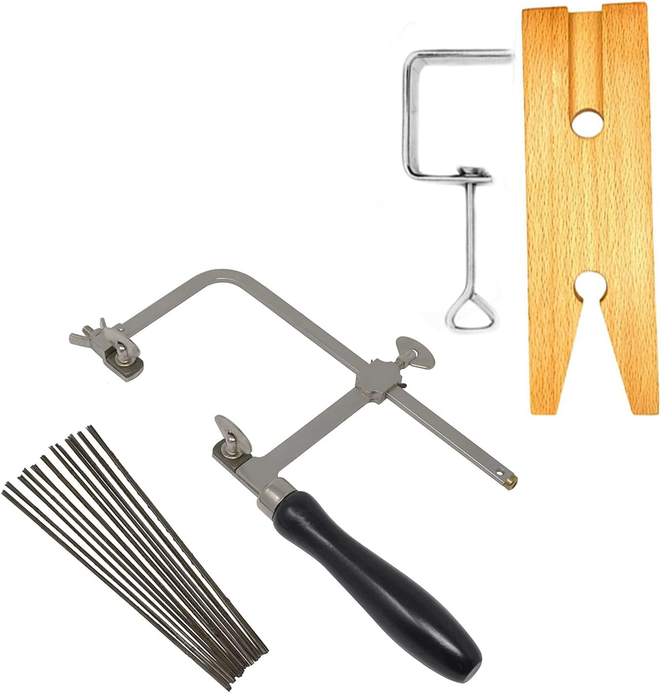 3 in 1 Professional Jeweler'S Saw Set Saw Frame 144 Blades Wooden Pin Clamp Wood Metal