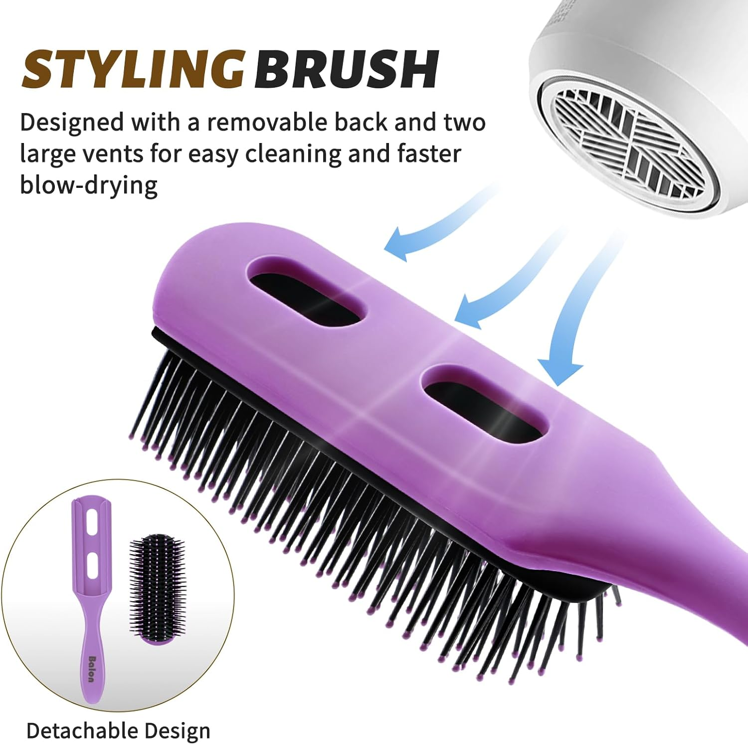 (Purple) - 4Pcs Hair Brush Women, Hair Comb for Women and Detangling Paddle Brush, Great on Wet or Dry Hair, No More Tangle Hair Brush Set for Straight Long Thick Curly Natural Hair (Purple) - Black image number 3