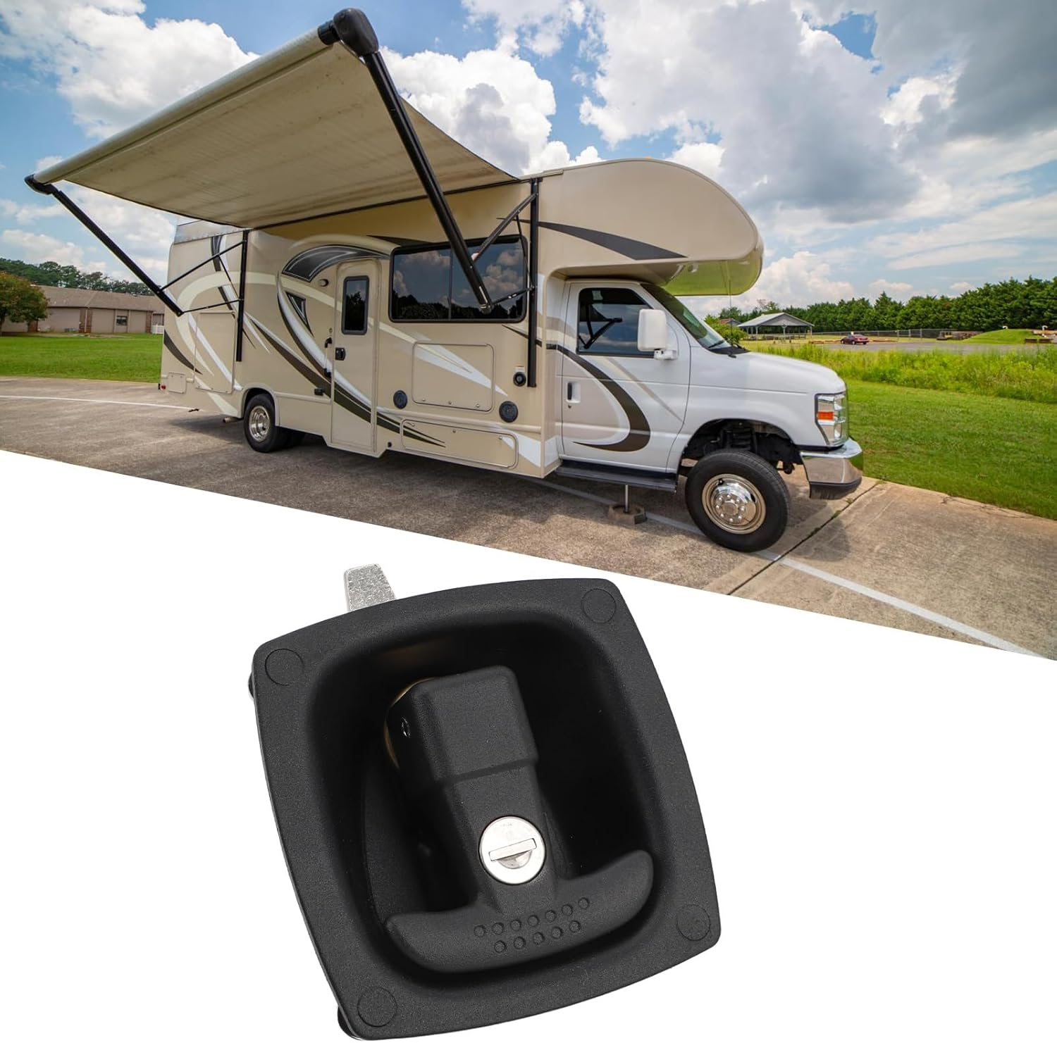 T Handle Latch for RV, Zinc Alloy Construction, Compression Lock Design, Proof Water Outdoor Lock, Matte Surface Treatment, Black, Fits for RV Trailer