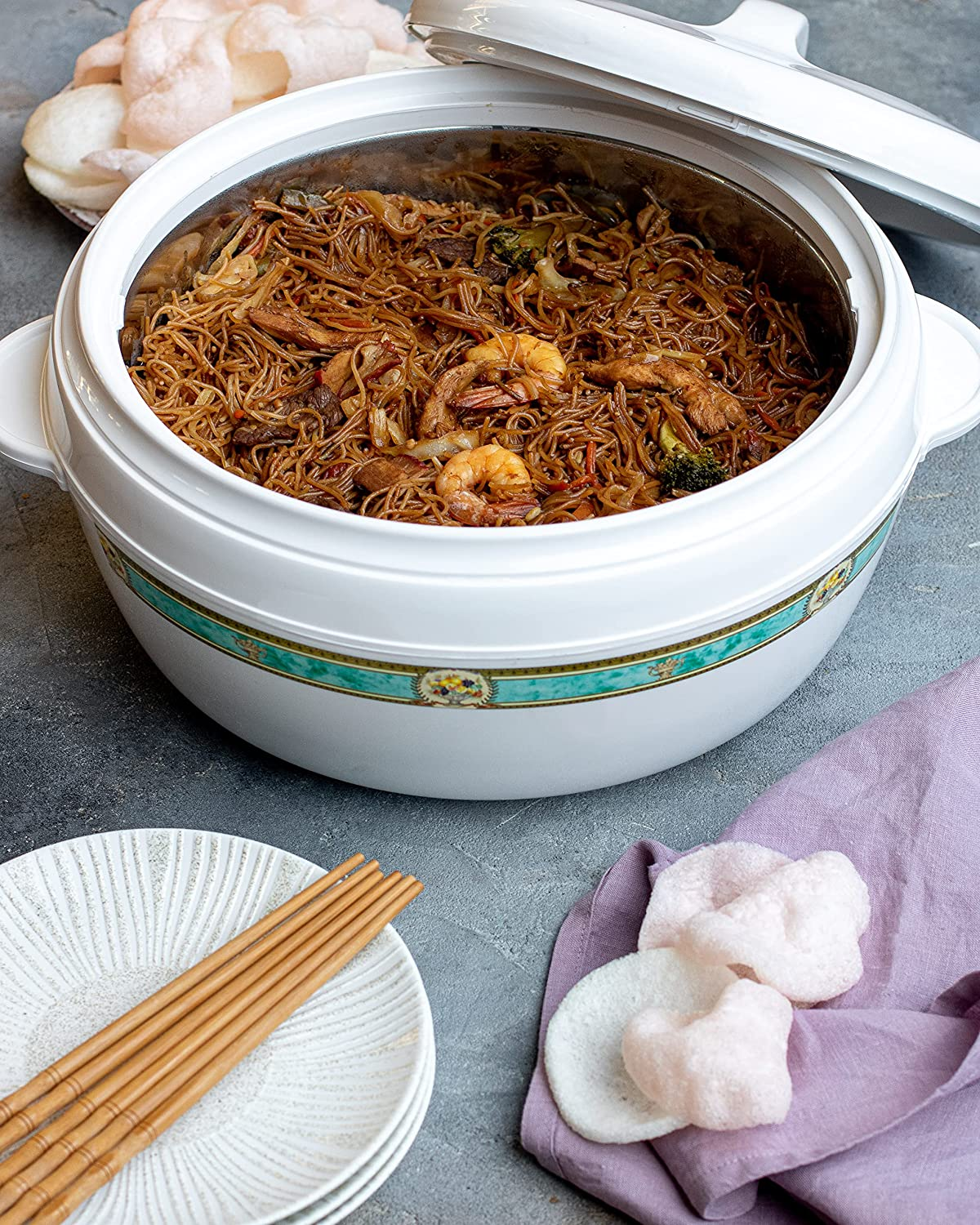 The House of Florence Karishma Green Foil Band Insualted Food Warmer, White, 10 Litre Capacity image number 1