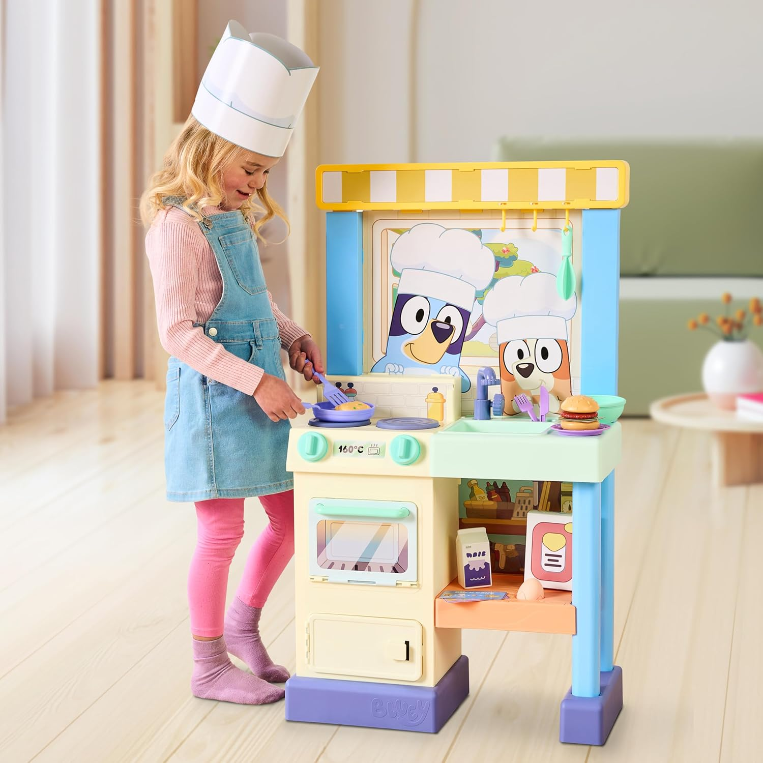 BLUEY Cook with Chef Kitchen Playset, with over 20 Sounds, Phrases, Music and Lights, plus 20 Play Pieces Included, over 3 Feet/ 90Cm Tall, Includes a Chef Hat and Duck Cake image number 3