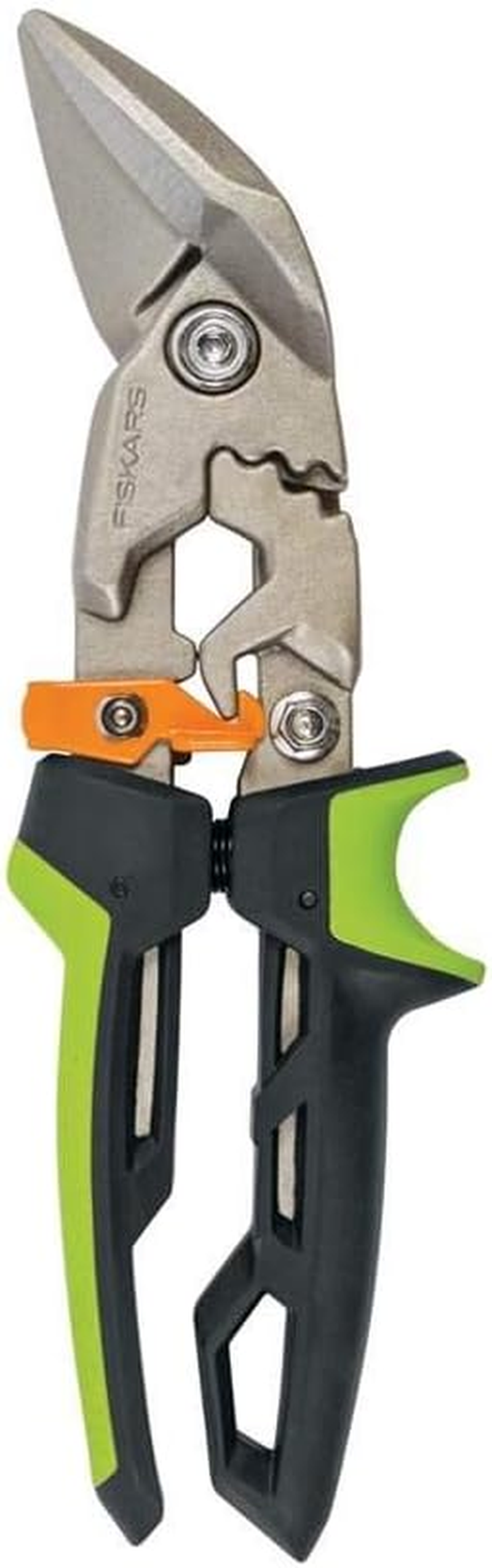 Fiskars Powergear 1027210 Tin Shears Offset Right Cut up to 40% More Strength 10" Heat Treated Steel/Plastic Black/Green/Orange image number 1