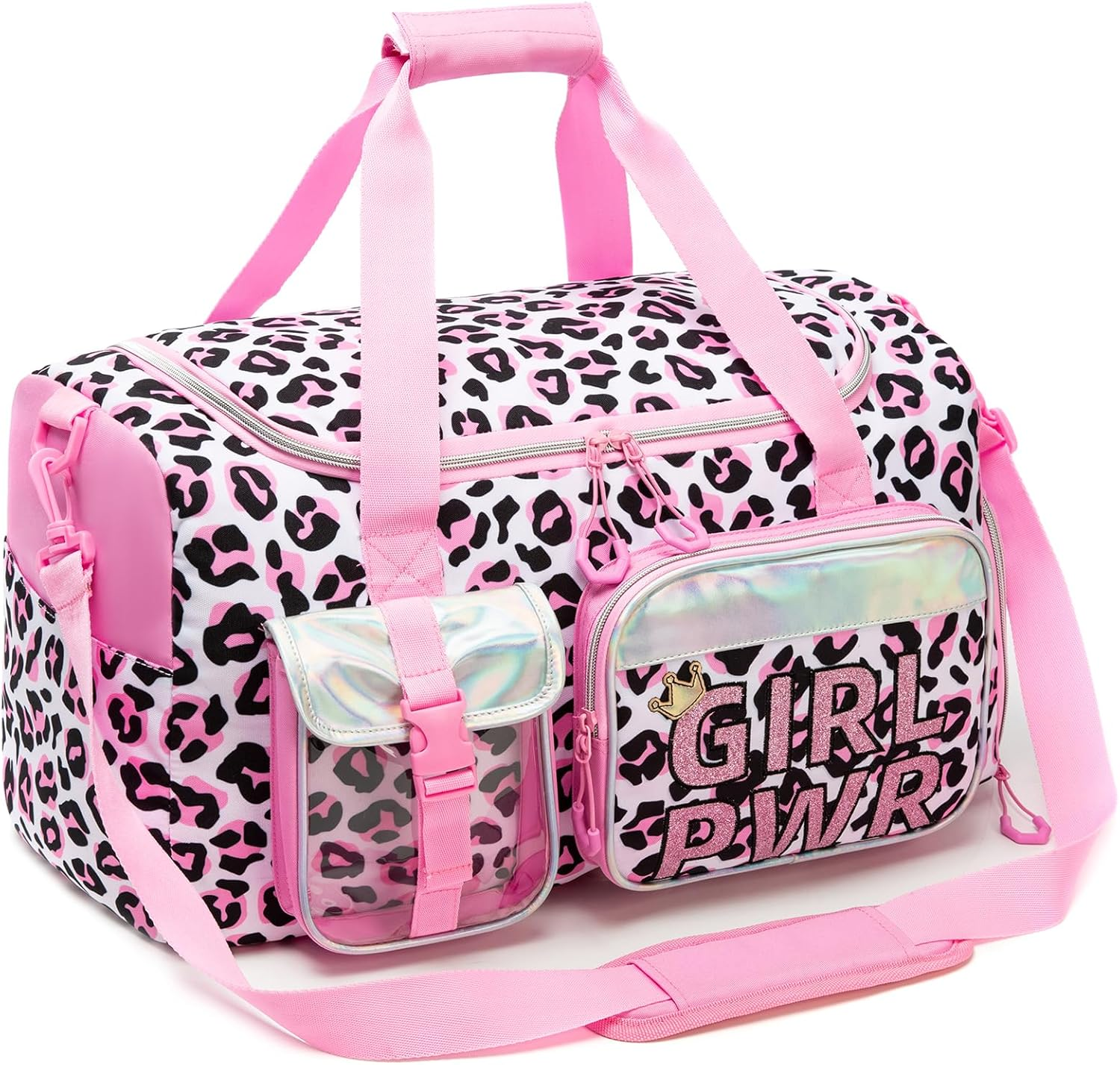Kids Duffle Bag Girls Dance Bag for Kids Overnight Bags for Teen Girls Sports Gymnastics Bags with Shoe Compartment, S-Love Leopard, 20"X11"X8.2" image number 4