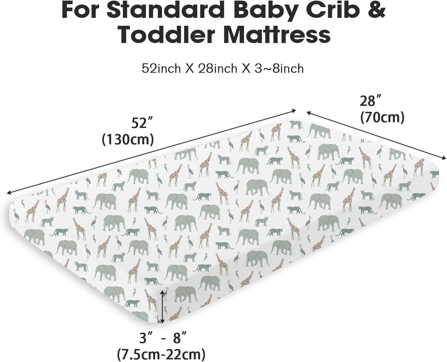 Little Grape Land Muslin Cot Sheet for Baby,100% Cotton Baby Cot Sheets Fitted Standard Crib Mattress 130X70Cm, Soft Breathable Neutral Toddler Bed Sheet Fitted for Boys Girls(Safari image number 6