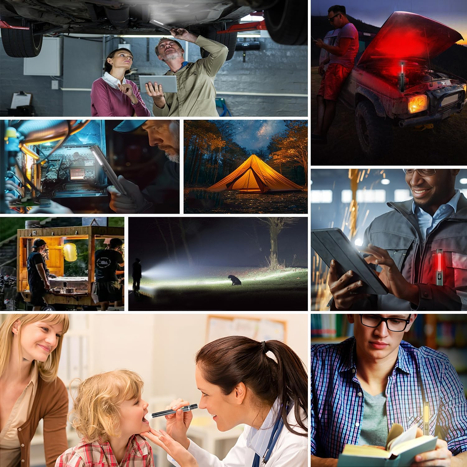 Calenxy Pack of 2 LED Pen Lamp with Magnet, COB Work Light, Rechargeable, 6 Modes, Portable Inspection Lights with Magnetic Clip for Emergencies, Repairs and Outdoor Lighting