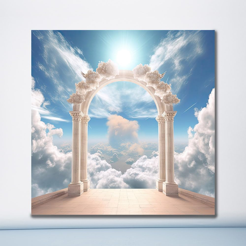 MEHOFOND Door to Sky Backdrop Photography White Door Clouds Blue Sky Backdrop Adult Child Portrait Christening Funeral Memorial Day Church Decoration Banner