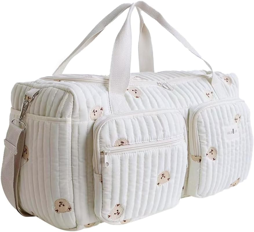 Floral Quilted Duffle Bag for Women Cotton Coquette Bag Large Floral Travel Duffle Weekend Bag with Adjustable Carry Strap