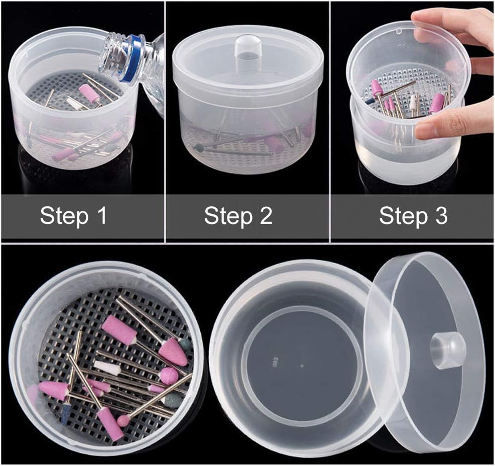 1 Piece Nail Art Tool Cleaning Cup Nail Art Tool Sterilizer Cup Nail Tools Cleaning Tray Box Container Net Basket Case Manicure Tools Jar Soak Box for Nail Art Accessories, Transparent image number 6