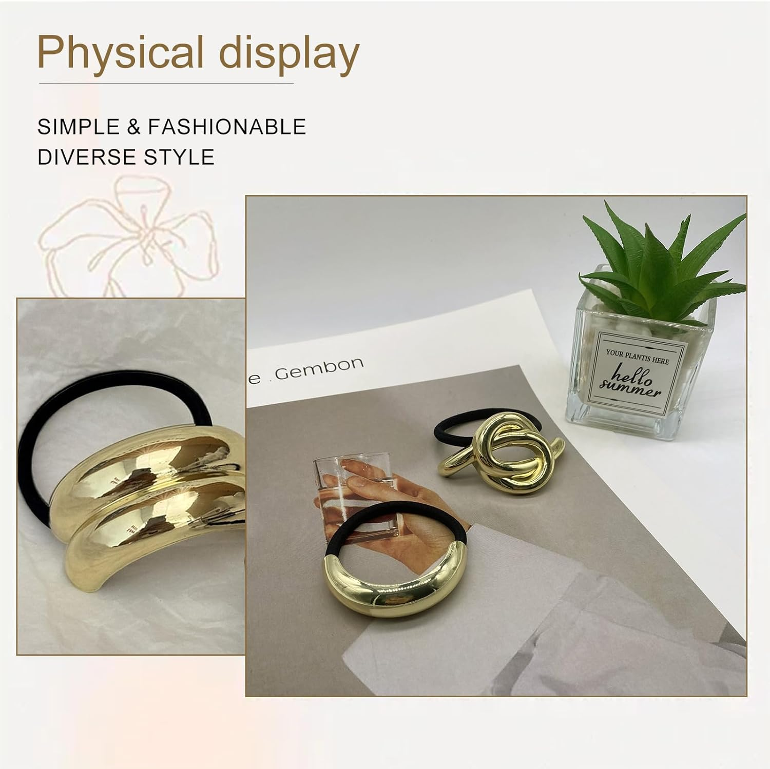 Aikeis 4-Piece Gold Metal Geometric Hair Scrunchies - Fashionable Hair Ties for Women image number 2