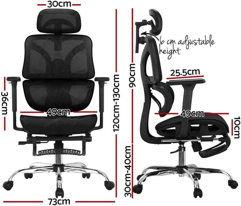 Artiss Ergonomic Office Chair, Mesh Computer Desk Chairs with Tilt Adjustment - Grey image number 4