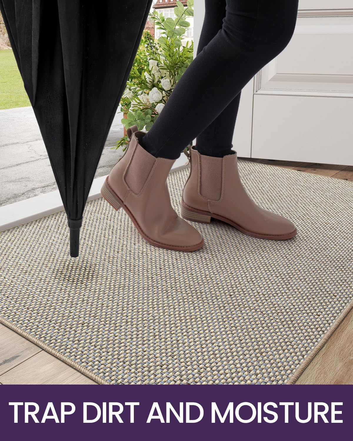 DEXI Door Mat Indoor Entrance, 44 X 76 Cm Ultra Non Slip Rubber Backed Dirt Trapper, Low Profile Thin Welcome Doormat, Absorbent Easy Clean Entry Mats for Entryway, Patio, Beige image number 3