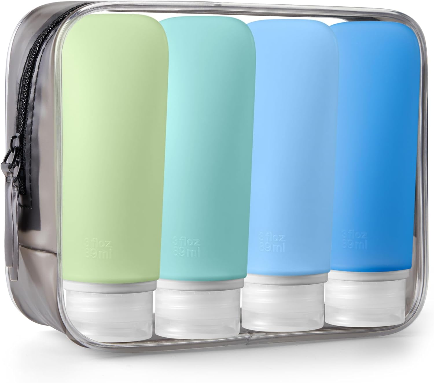 INSFIT Travel Bottles for Toiletries, 90Ml Travel Containers for Toiletries Leakproof BPA Free TSA Approved Squeezable Silicone Tubes Travel Accessories with Labels Blue