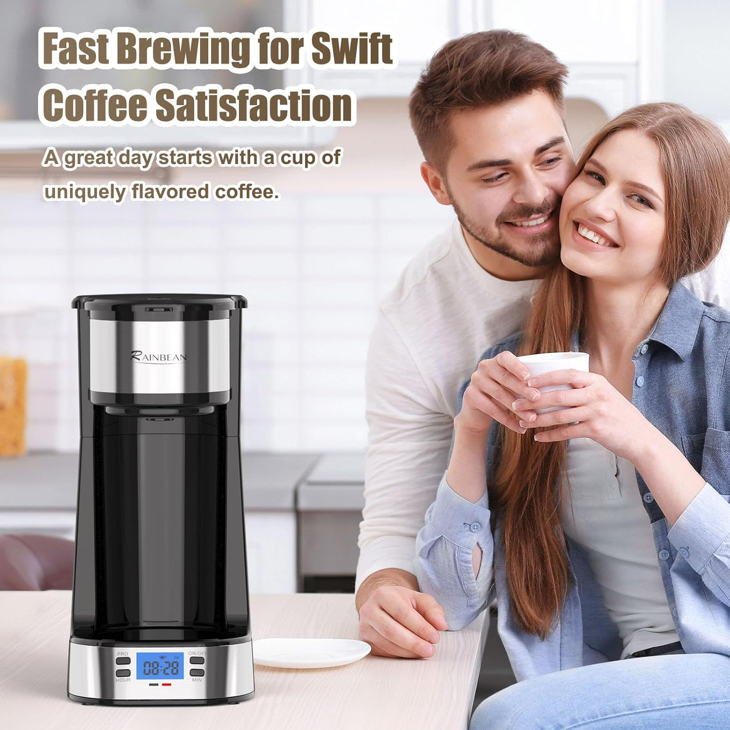 Single Serve Coffee Maker, Programable Single-Serve Brewers, Timer Auto Start/Off, 14 Oz Single Cup Coffee Machine for Ground Coffee, 220V&700W Quick Brewing, Perfect Gifts for Coffee Lovers image number 2