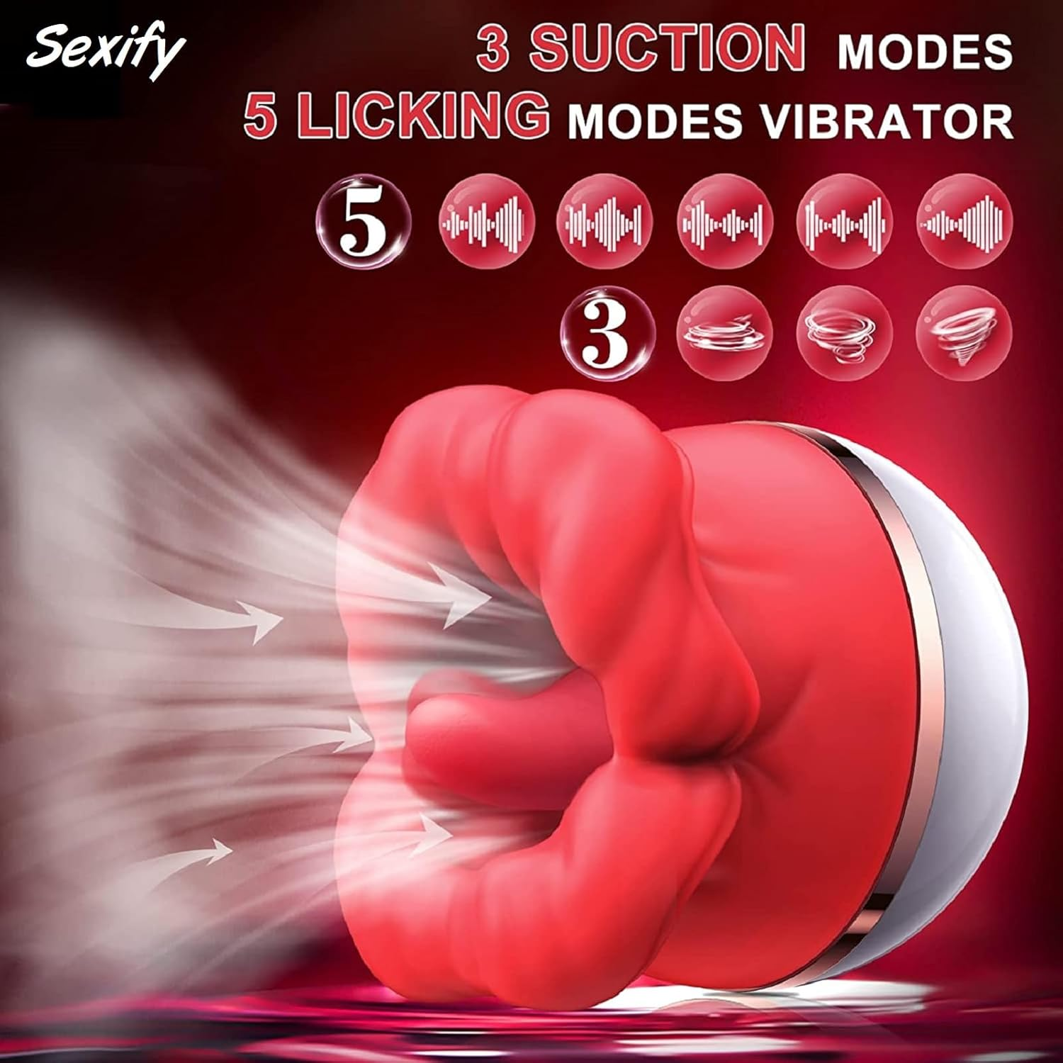 Licking Sucking Vibrator Tongue Clit Nipple G Spot Stimulator Massager Sex Toy Red image number 5