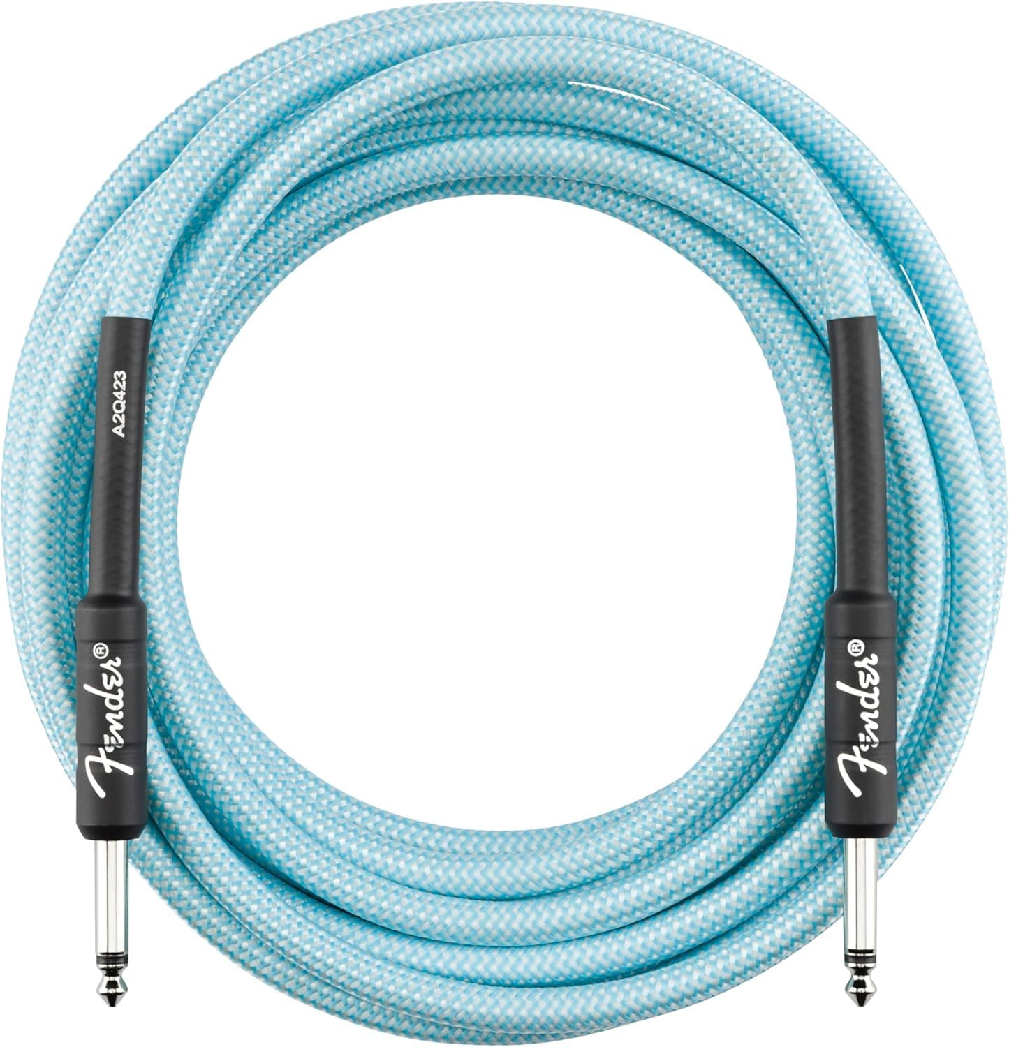 Fender Professional Series Tweed Instrument Cable, Guitar Cable, Guitar Accessories, Straight/Straight, Spiral Shielding for an Anti-Kinking Design, Daphne Blue, 15Ft