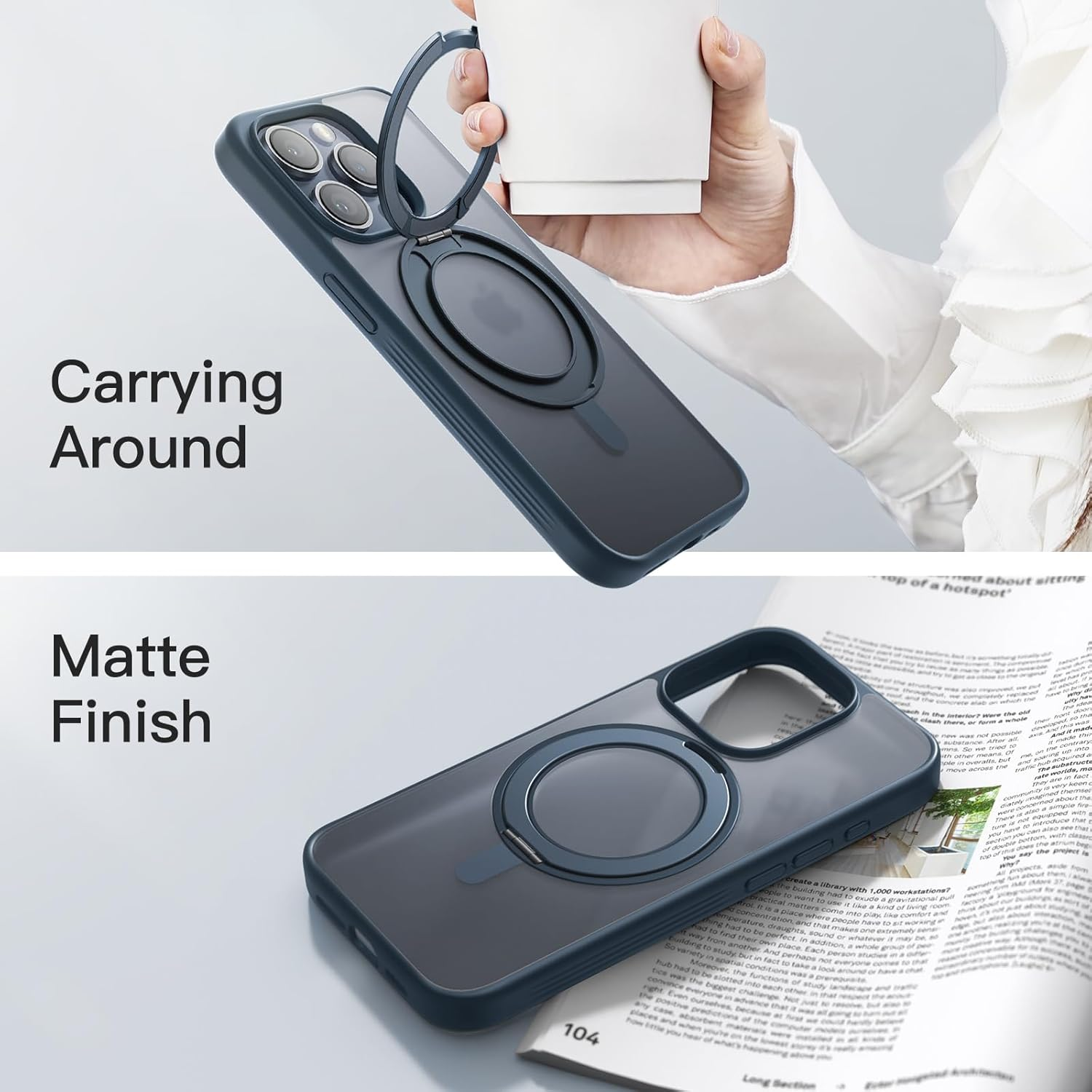 Jetech 360 Degree Rotatable Ring Case for Iphone 15 Pro Max 6.7-Inch Compatible with Magsafe, Slim Shockproof Phone Cover with Stand & Ring Holder (Blue Titanium) - Blue Titanium image number 3