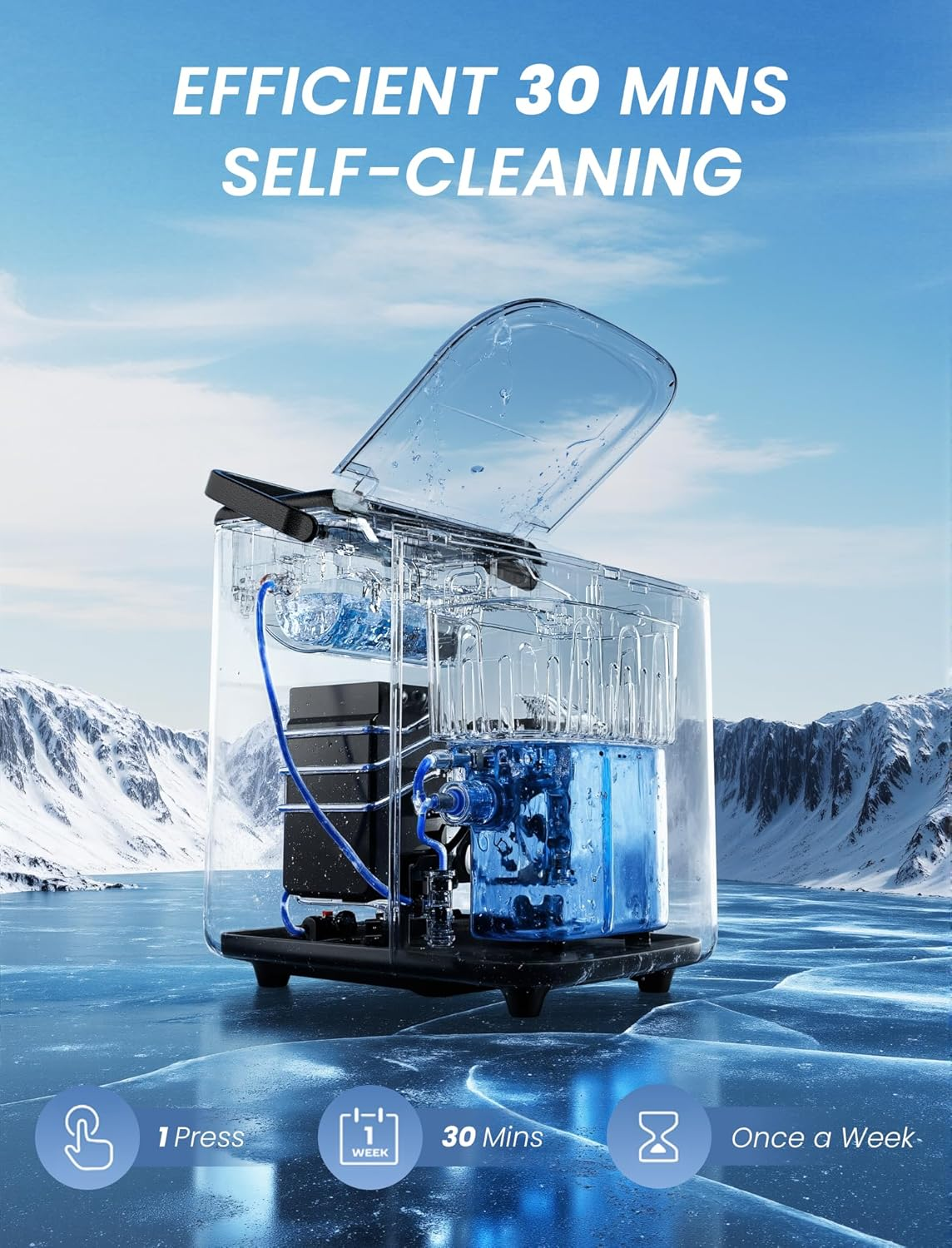 Rule Lie Ice Maker Machine - 12KG Countertop Portable Icemaker with Handle, 9 Ice Cubes Makers in 6 Mins, 26Lbs/24H, Electric Fast Freeze with Scoop and Basket for Home Kitchen Office Bar Party, Black image number 5