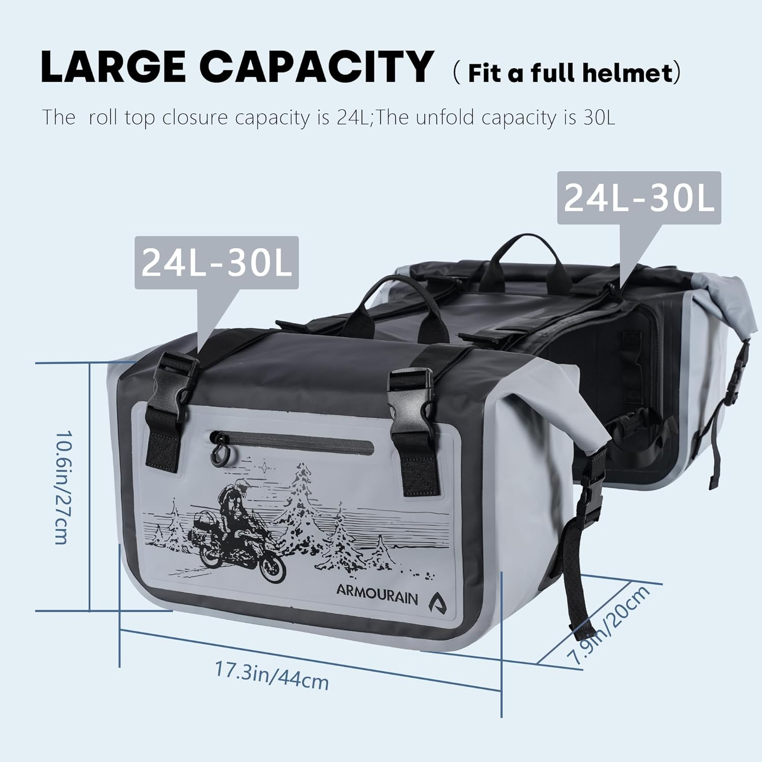 Motorcycle Side Bag 50L (25L*2) Trunk Seat Bag Saddle Bag Motorcycle Accessories (Grey)