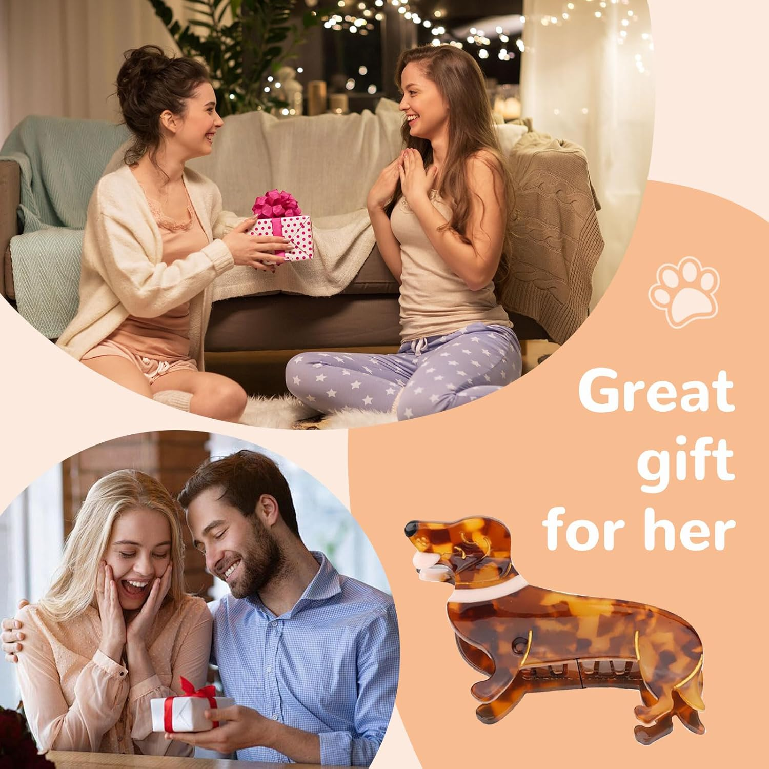 Lunarcharm Hair Clips, Dachshund Hair Clip with Gift Box, Animal Hair Clips, Dachshund Hair Clip, Dog Dachshund Acetate for Girls, Cute Hair Clip Dachshund, Multicoloured, Large