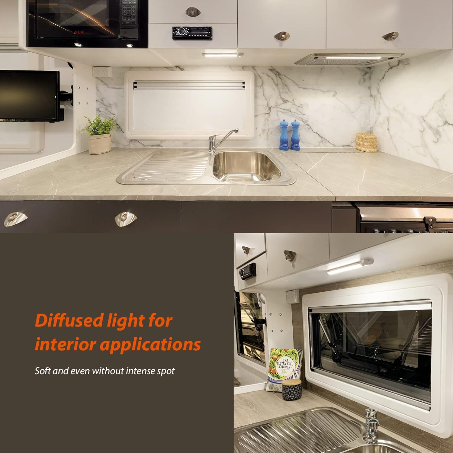 Dream Lighting under Cabinet Kitchen Lighting 12V 15CM LED Strip Bar Lights for Caravan Motorhome Boat Warm White Dimmable 50% 100% image number 2