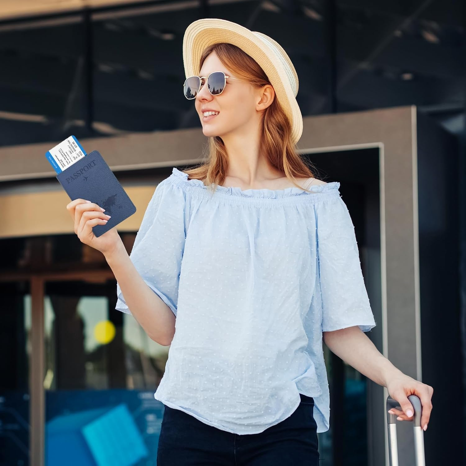 Passport Holder for Travel Essentials, Passport Wallet Cover Case for Travel Must Haves Accessories,Passport Book Holders for Women and Men(Blue) - Brown image number 4