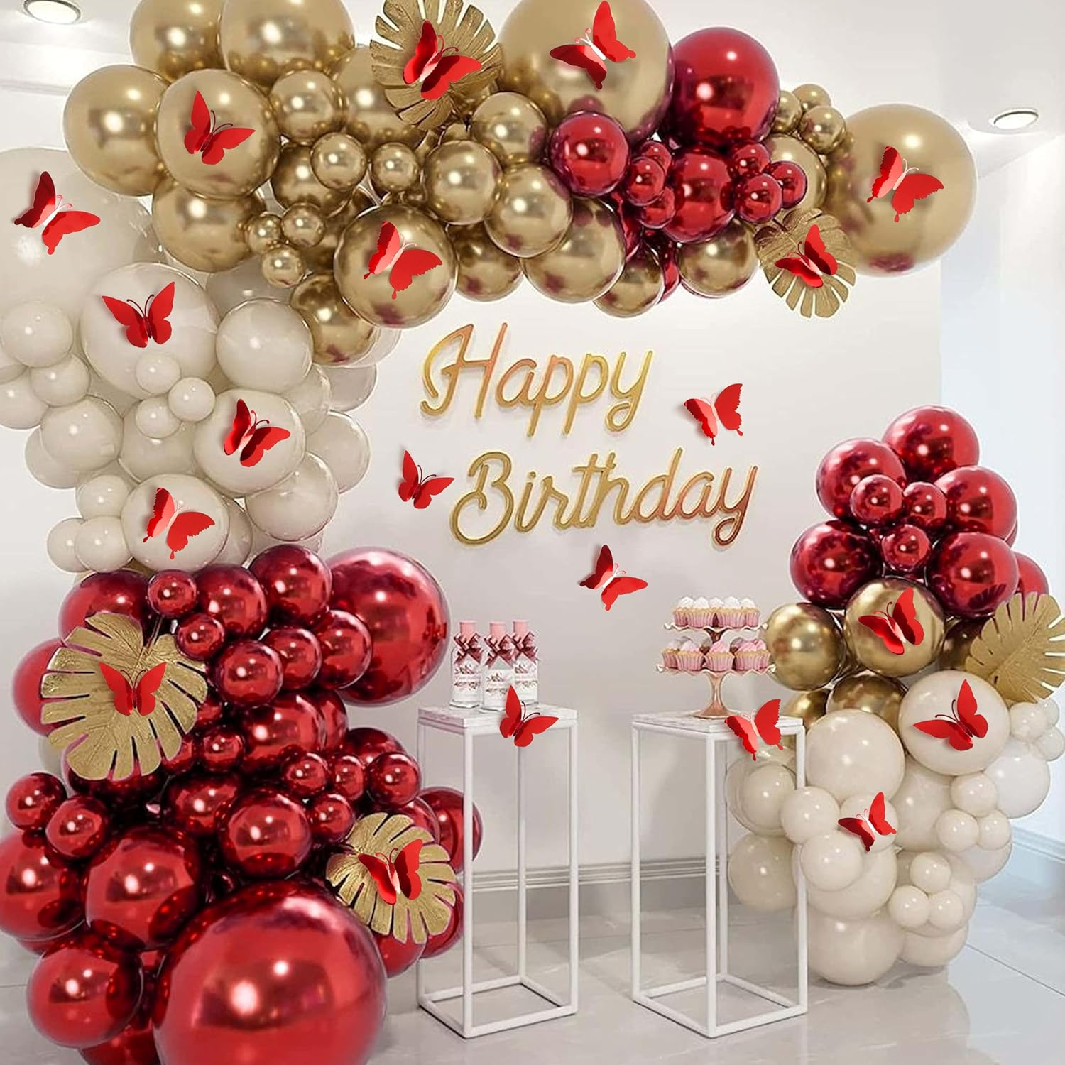 3D DIY Mirror Metallic Butterfly Wall Decor, Red, 48Pcs 4 Styles 3 Sizes, Removable Stickers Wall Decor Room Mural for Party Cake Decoration Kids Bedroom Nursery Classroom Wedding Decor DIY&hellip; - Gold Butterfly image number 2