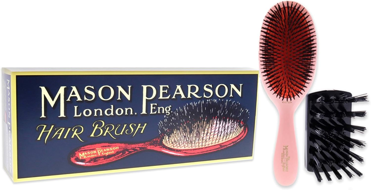 Mason Pearson Extra Small Pure Bristle Brush - B2 Pink for Unisex 2 Pc Hair Brush and Cleaning Brush