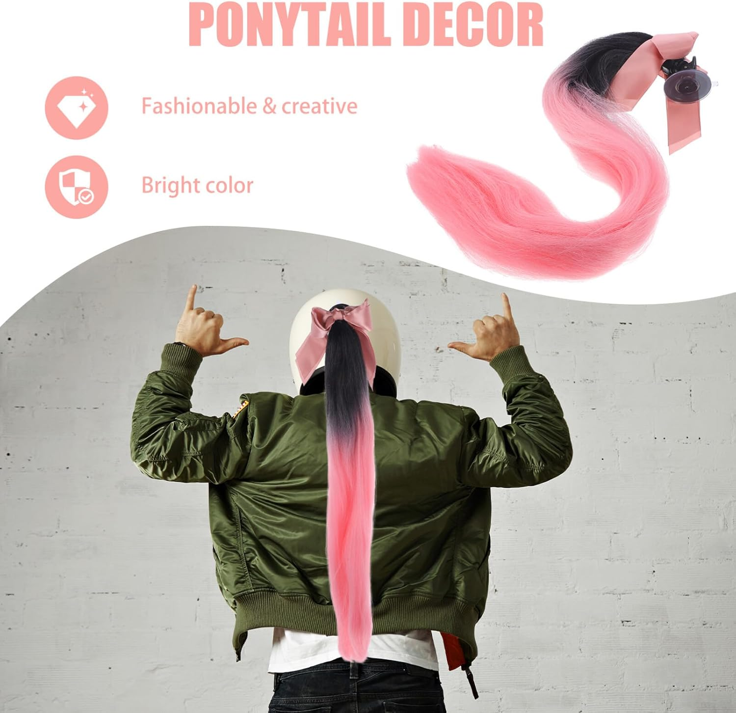 Yardwe Helmet Wig Decor Braid Ponytail Motorcycle Helmet Accessory Stylish Hair Wig for Women image number 1