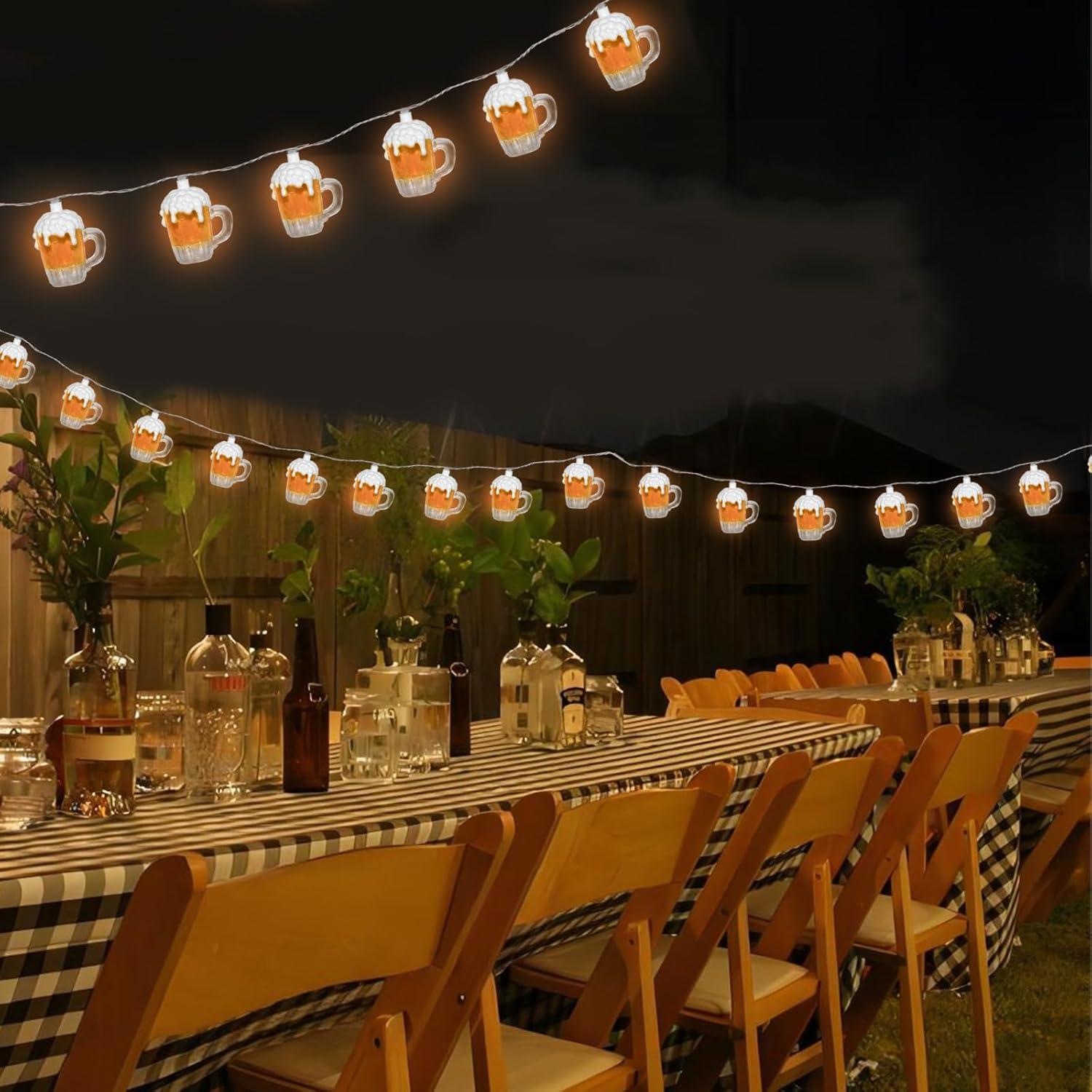 Egcol Beer String Lights Outdoor, 10 Beer Cups Patio Fairy Lights, 8.5Ft 3D Beer Mug Holiday Lights for St. Patrick'S Home Party Decoration image number 2