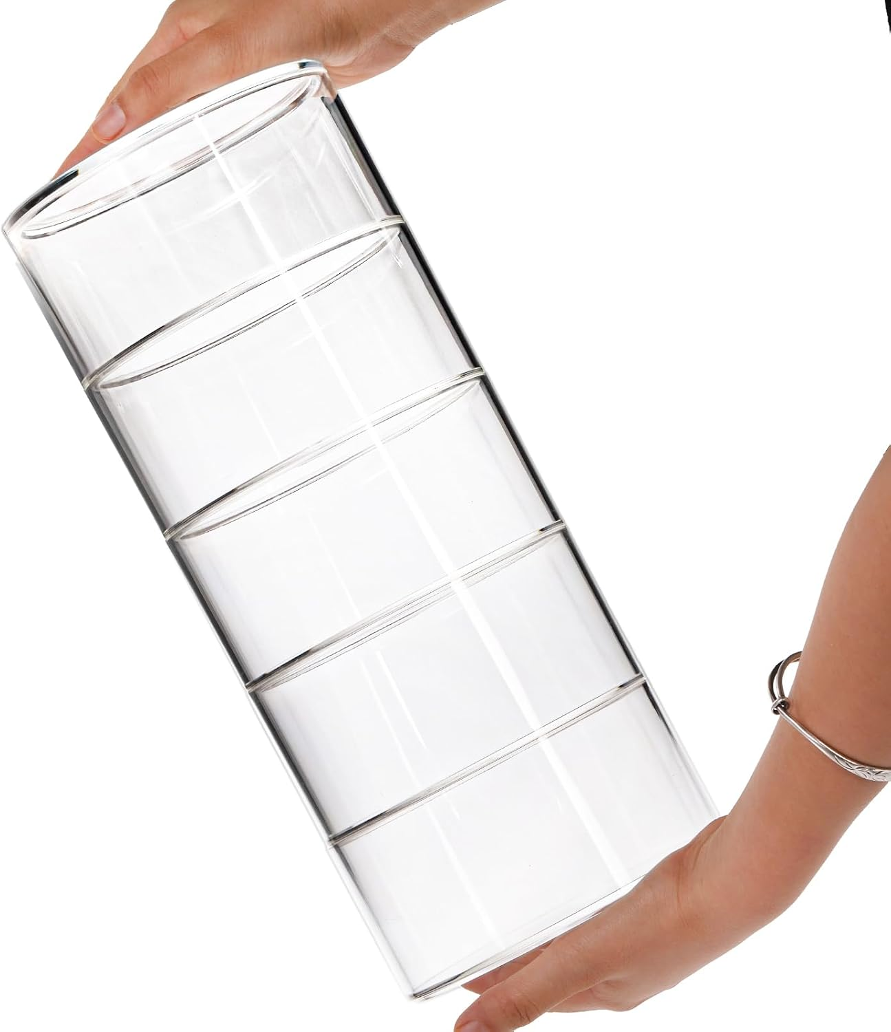 ZENFUN 5 Layers Acrylic Belt Organizer, Stackable Belt Storage Box Clear Display Case Vanity Organizer for Watch, Hair Accessories, Jewelry, Closet and Drawer, 2.6" H X 5.5" Dia image number 2