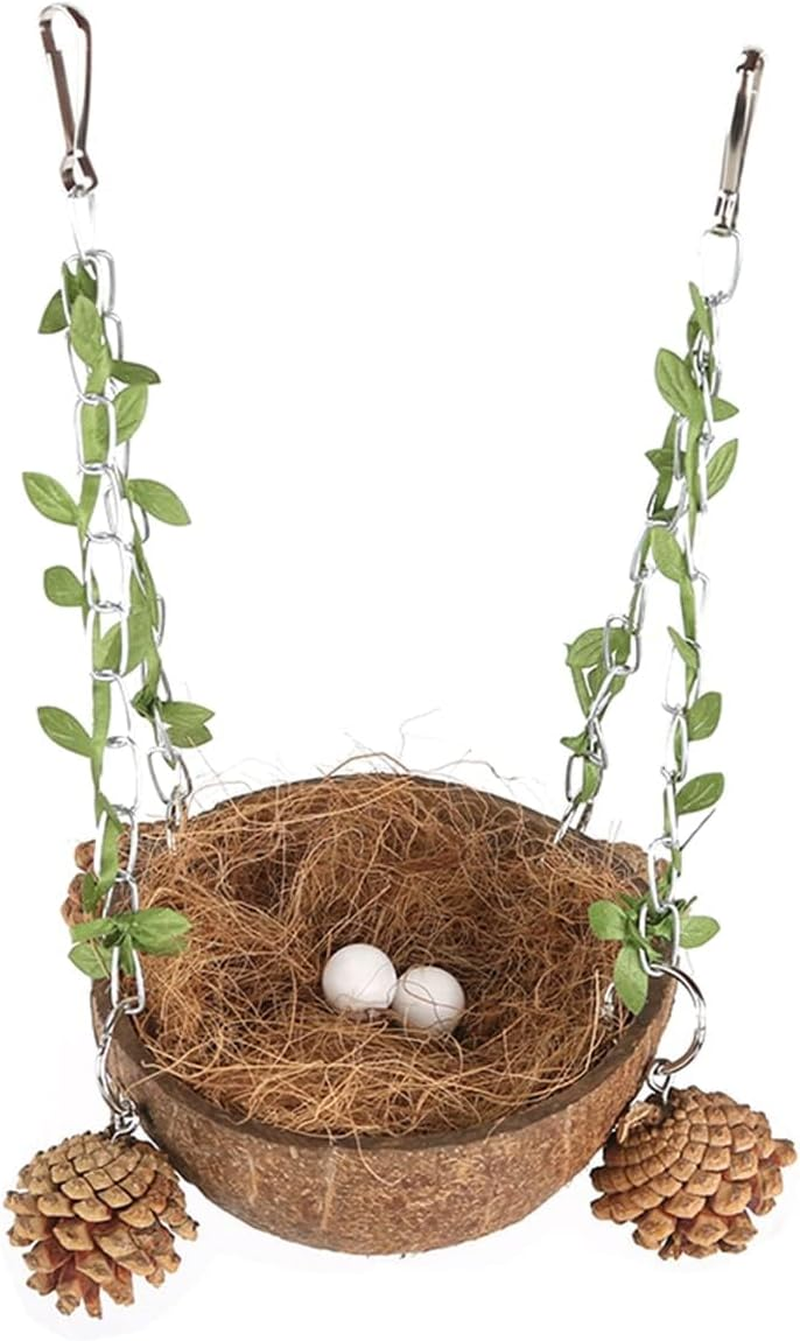 Natural Coconut Shell Bird Nest with Coconut Fiber Pad, Bird Breeding Nest Hanging Birdhouse for Cage Parrot Parakeet Lovebird Finch Canary Nest image number 3