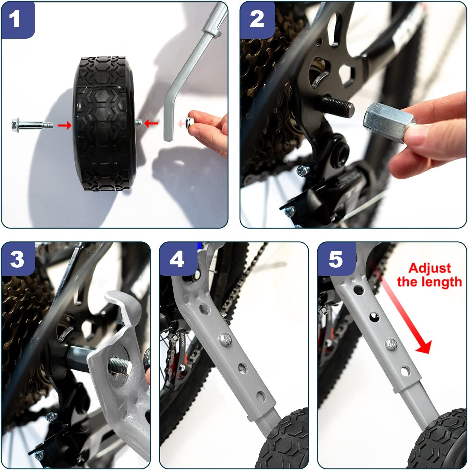 MOSHAY Roll over Image to Zoom in Bicycle Training Wheels Fits 16 18 20 22 24 Inch Kids Variable Bike(Black) image number 4