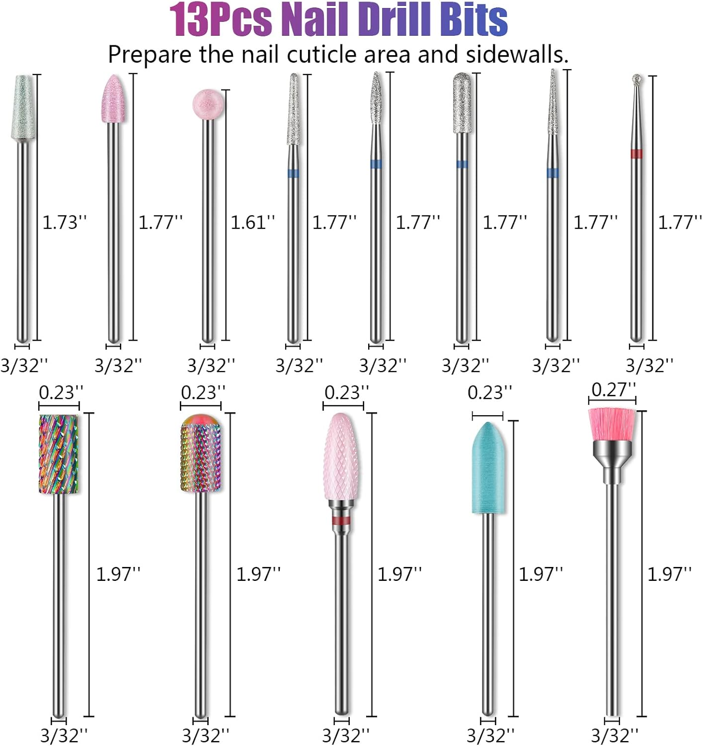 Depvko 13Pcs Nail Drill Bits, 3/32 Inch Drill Bits for Nails, Russian Cuticle Nail Drill Bit Set and Tungsten Carbide Electric Drill Bit Set for Nails Manicure Efile Pedicure, Home Salon image number 4