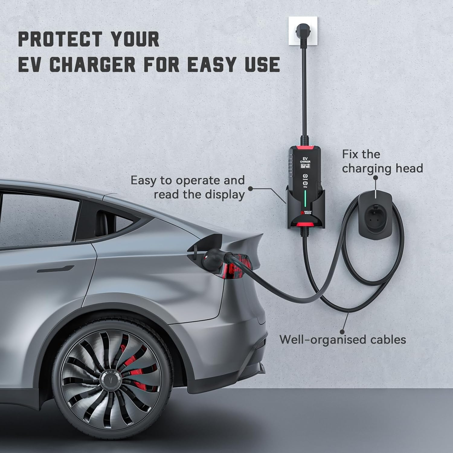 MCEVKELN Type 2 EV Charger Holder| Wall Mount EV Charging Holder, Charging Cable Organizer| Charging Station Accessories for Various Sizes, Max 13 * 9Cm image number 2