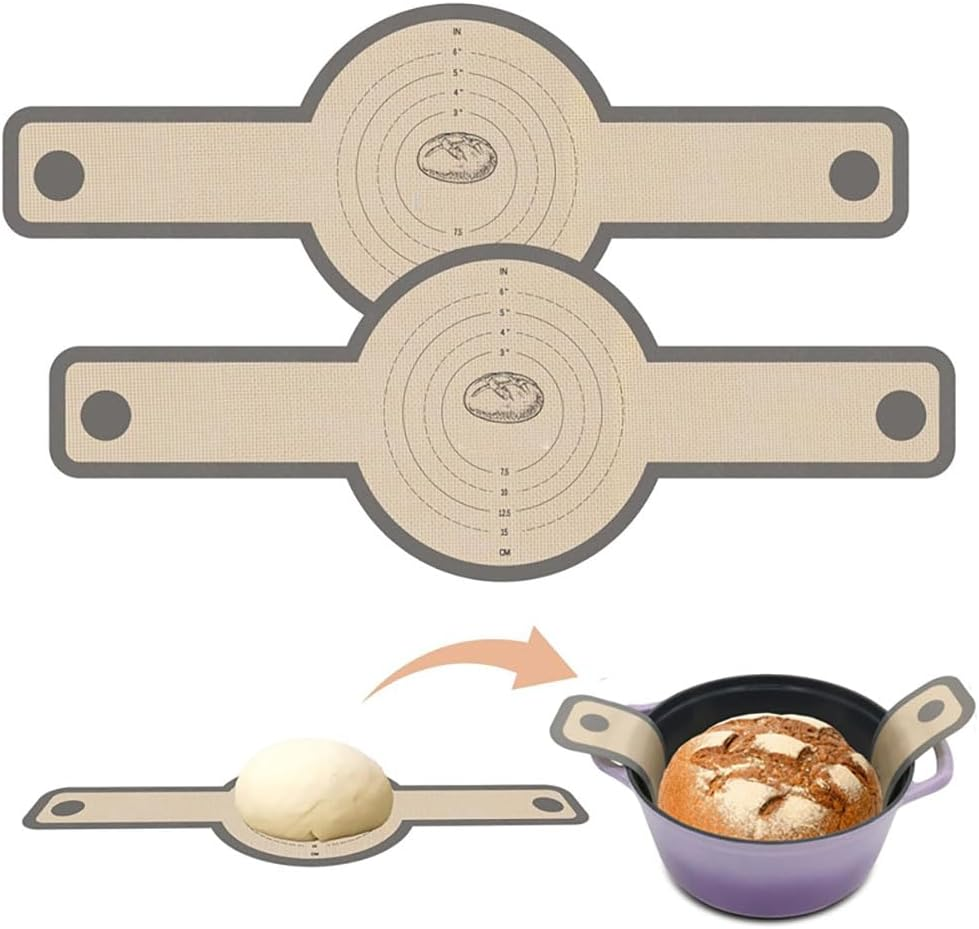 Custelen 2 PCS Silicone Bread Sling for Dutch Oven - Non-Stick, Easy Clean Reusable Bread Baking Mat with Long Handles for Easy Sourdough Transfer, BM02 image number 3