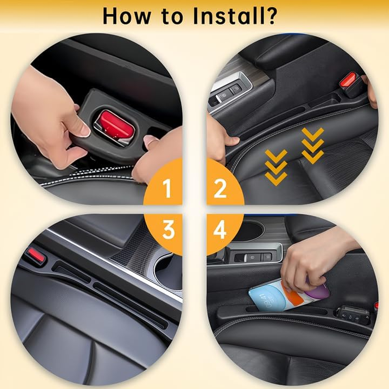 2 PCS Car Seat Gap Filler, Universal Car Seat Gap Organiser to Prevent Item Drops and Add Storage Space, Car Accessories for Cellphone Storage Slot, Car Accessories Interior for Keys Wallets(Black) - Brown image number 2