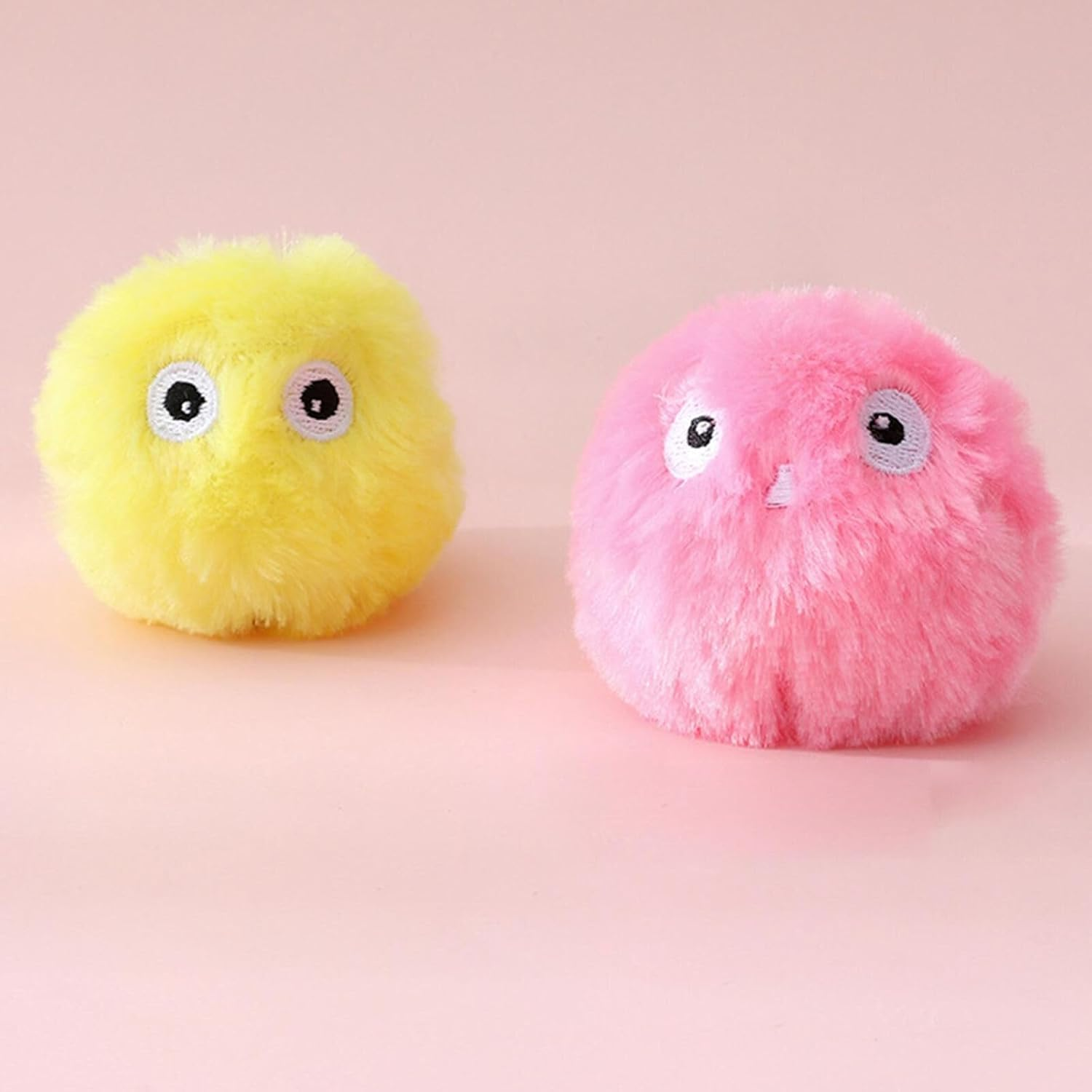 TEAFIRST Interactive Plush Cat Toy Animal Sounds Fluffy Plush Chirping Catnip Toy Balls (Yellow, 1.96Inch) image number 2