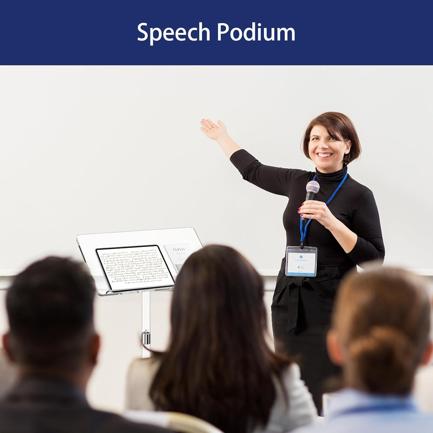 Acrylic Podium Stand，Adjustable Lectern Table with Tilted Tabletop，Clear Acrylic Stand for Classroom, Office, Churches (L) image number 4