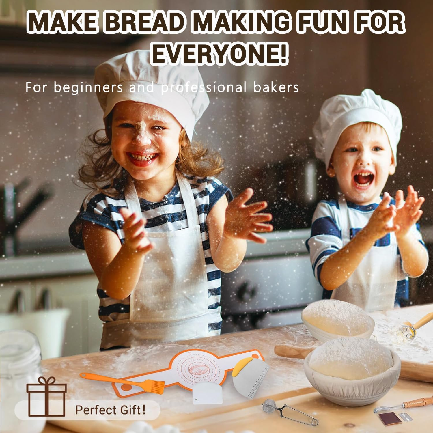 Xkimos Sourdough Starter Kit,14-Piece Set Banneton Proofing Basket with round & Oval Rattan Proofing Baskets,Natural Rattan Bread Proofing Basket,Sourdough Kit with the Necessary Tools. image number 3