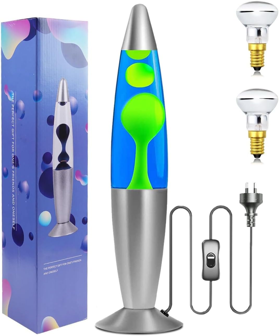 Bonlux Lavalamps, Classic Lavalamps for Adults and Kids-Smoothing Motion Lavalights for Relaxation,Aluminium Base,13.5Inch,With 2-Pack R39 25W E14 Lavalight Bulb,Blue Liquid/Green Wax image number 1