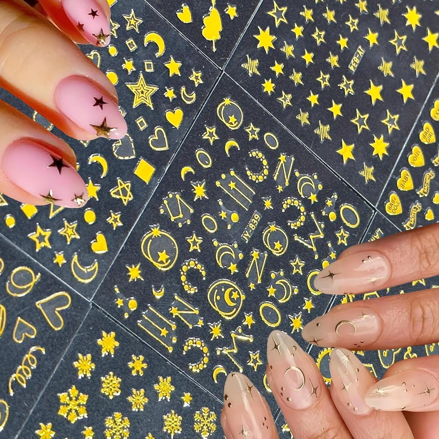 30 Sheets 3D Gold Nail Stickers - Self-Adhesive Star/Diamond/Leaf Decals for Acrylic Nails, Women&rsquo;S Nail Art Supplies image number 5