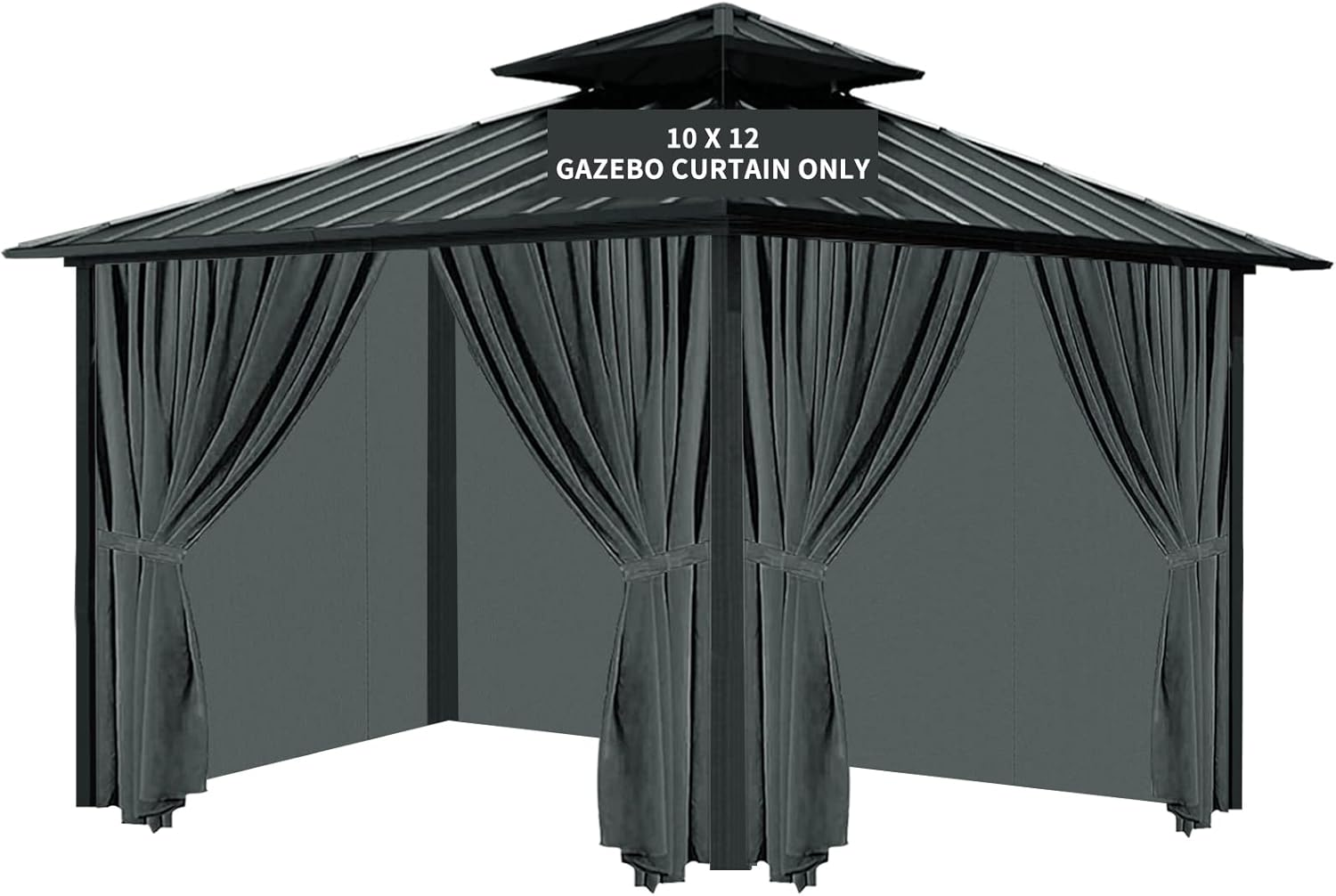 Gazebo Universal Replacement Privacy Curtain, 10'X12' Gazebo Curtains Outdoor Waterproof, 4-Panels Sidewall Curtains with Zipper for Patio, Garden and Backyard (Only Curtains, 10'X12', Grey) image number 6
