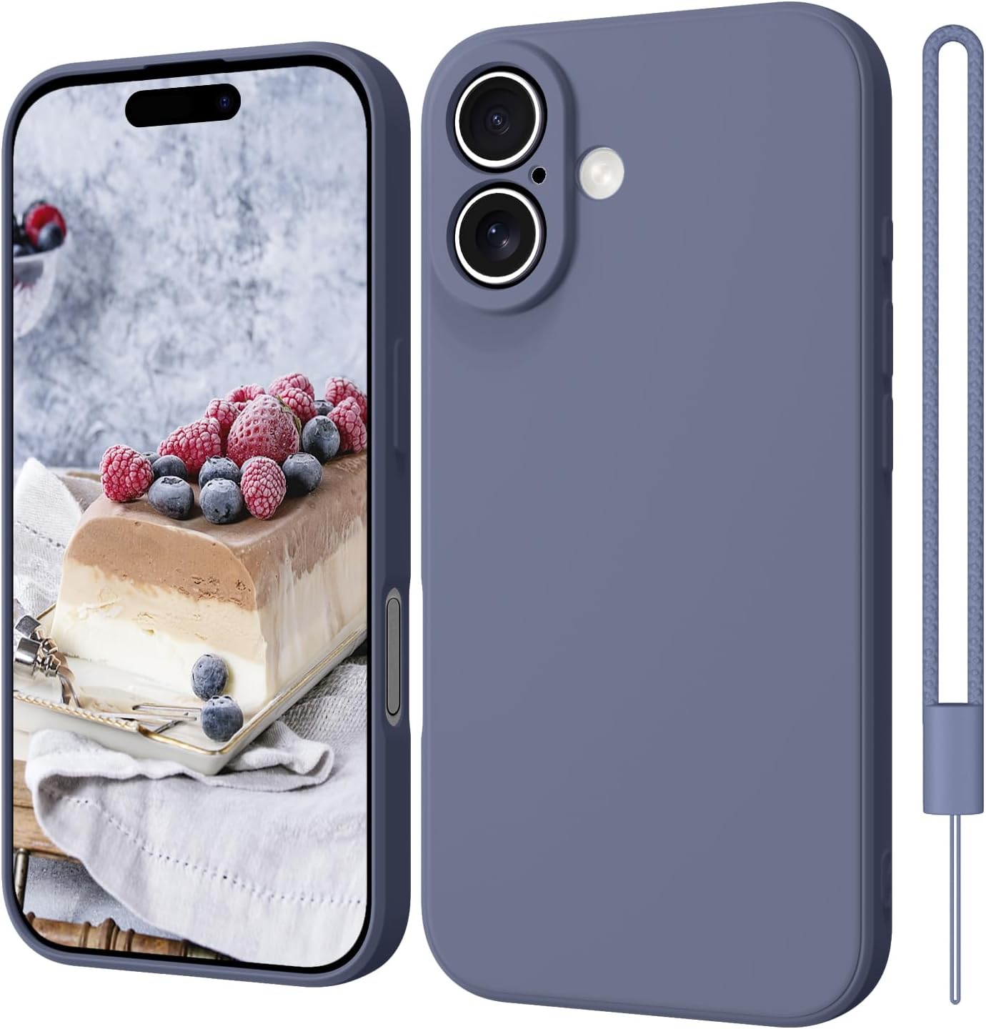 Elestbela Iphone 16 Slim Silicone Case, Ultra Thin, Blue Grey image number 3