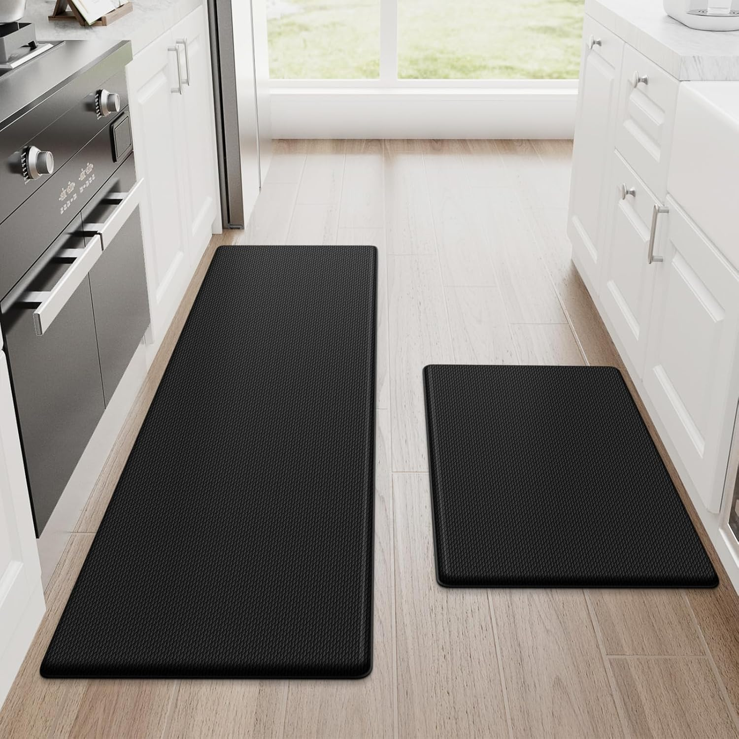 YUTA 2PCS Kitchen Mats, Kitchen Rugs Set, Cushioned anti Fatigue Kitchen Mats for Floor, Non-Slip Standing Desk Mat, Waterproof Kitchen Rug Set for Kitchen, Floor, Office 44X75Cm+44X150Cm, Black image number 6