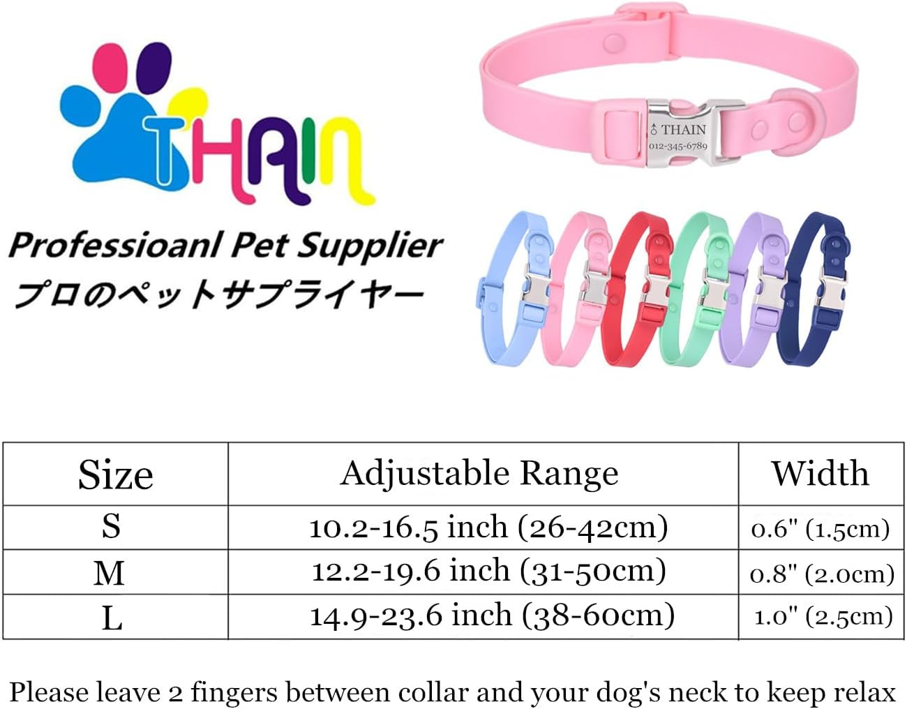 THAIN Personalized Waterproof Dog Collar with Name Plate,Custom Easy Clean PVC Dog Collar with Engraved Buckle ID Name and Number for Small Medium Large Dogs (Navy, M) image number 6