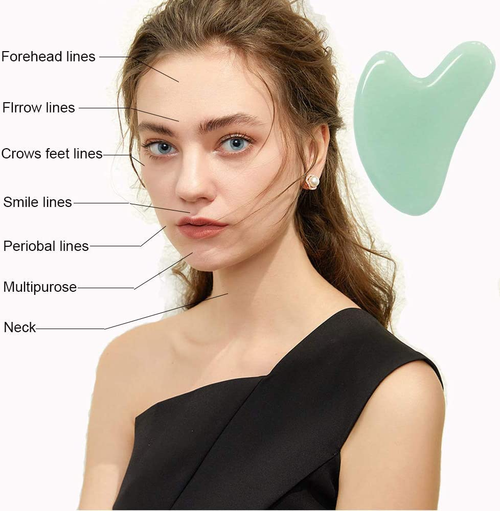 Ditind Gua Sha, Guasha Tool for Face, Natural Jade Stone Gua Sha Tool for Face and Body SPA, Gua Sha Scraping Massage Tool for Toxins Prevents Wrinkles and Acupuncture Therapy - Green image number 2